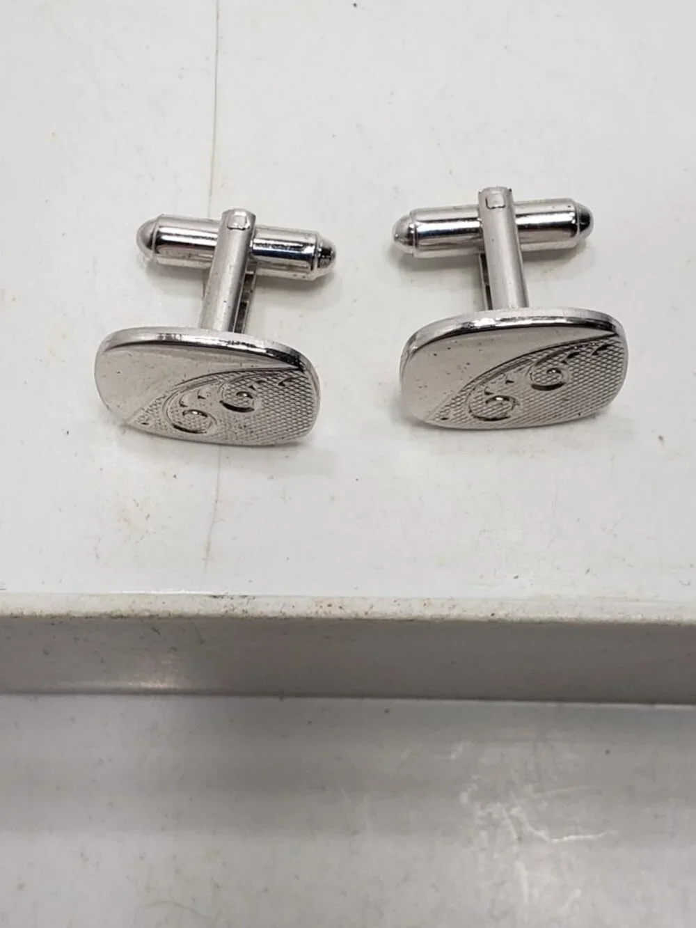 Vintage Silver Tone Swirl Engraved Cufflinks Formal Wedding Mens Jewelry